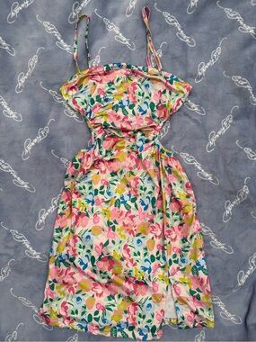 Floral Cutout Sundress in Pink, Green & Blue